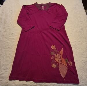 Tea Collection girls size 10 raspberry 3/4 sleeve dress bird design VGUC